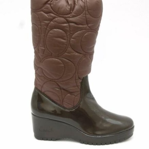 Coach CANTINA Signature Quilted Wedge Boot Brown - Picture 2 of 12